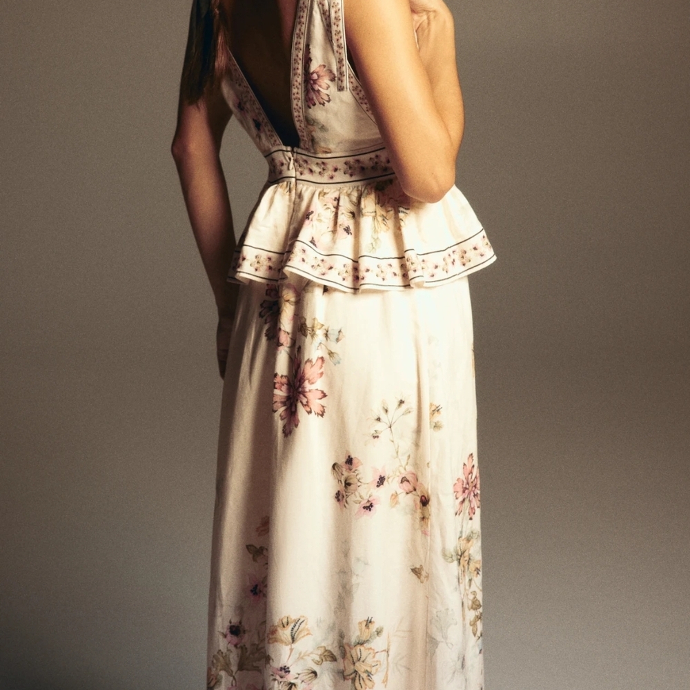Kentucky Derby Dress From H&M Cream Floral Maxi Dress with Ruffle Bodice - Picture 4 of 5